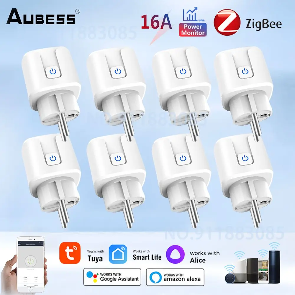 ZigBee Tuya Socket Adapter 16A Smart Power Plug With Power Monitor Wireless Outlet Voice Control With Alexa Google SmartLife App