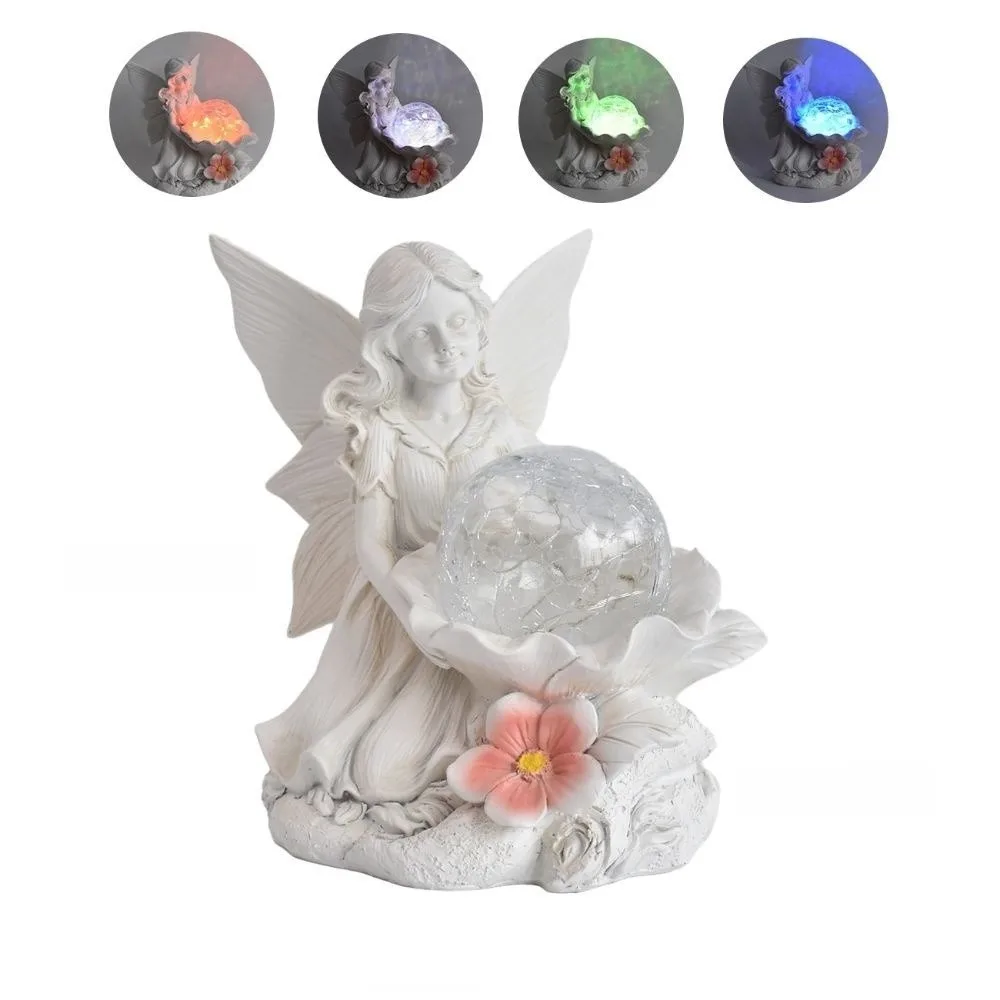 Charming Solar Powered Resin Statue Premium Resin Soft Light Angel Figurine Sturdy Lovely Outdoor Decoration Lawn