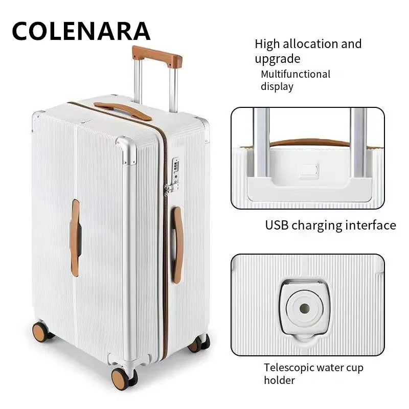 COLENARA Zipper Luggage ABS+PC Boarding Box Large Capacity Aluminum Frame Trolley Case 20