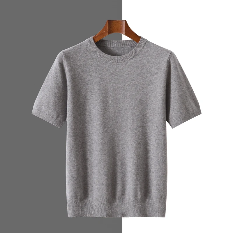 2026 Spring/Summer New Round Neck Short Sleeve Men's Wool Knitted T-shirt Loose Large Sweater Casual Outerwear Solid Color Tops image 5