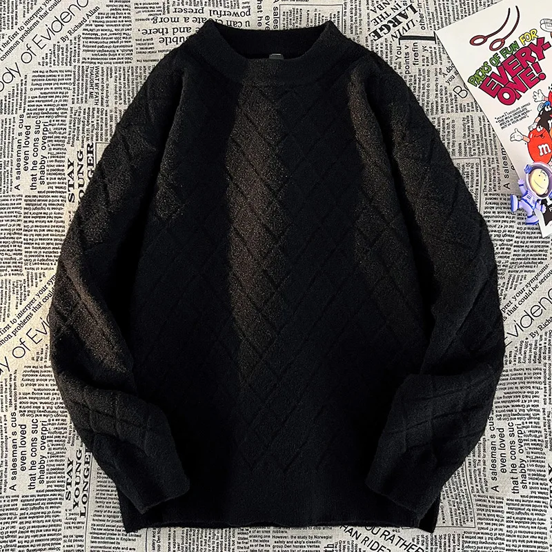 

Мужской и женский теплый повседневный свитер с круглым вырезом и длинными рукавами, вязаный пуловер, осенний стеганый термотолстовка, толстое однотонное новое модное пальто