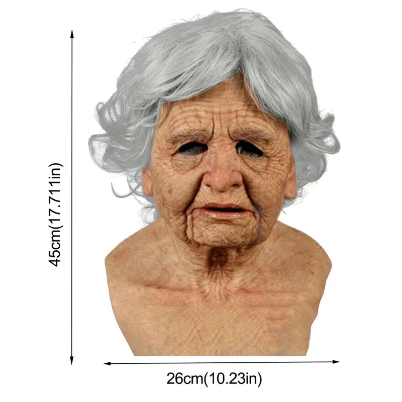 Halloween Maskes Elderly Woman Man Wrinkle Full Head Mask Grandpa/Grandma Face Mask Devil Novelty Supplies Party Cosplay Props view 6
