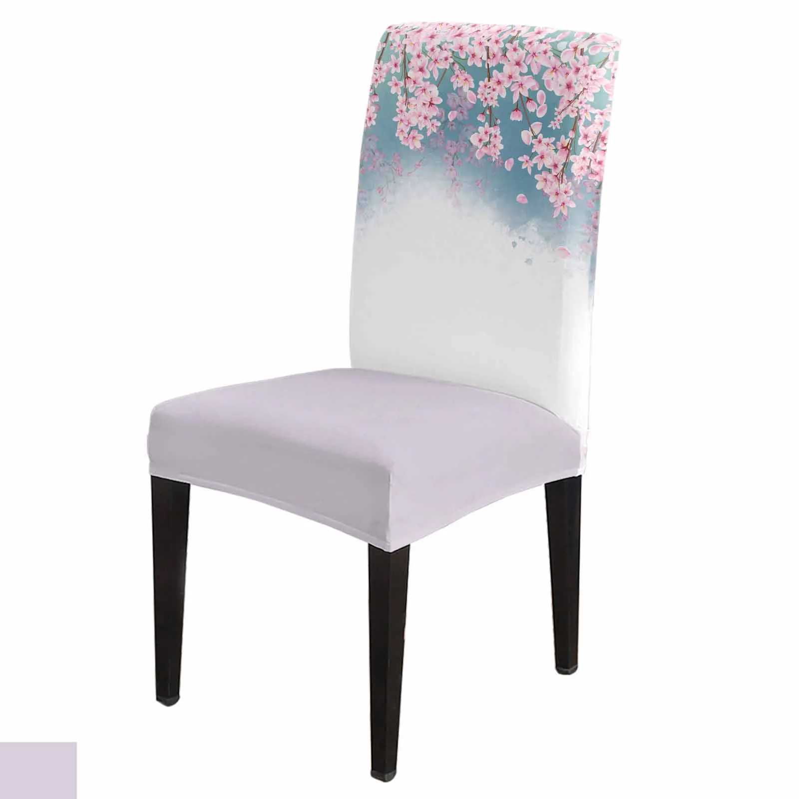 

Peach Blossom Watercolor Flower Dining Chair Covers Spandex Stretch Seat Cover for Wedding Kitchen Banquet Party Seat Case