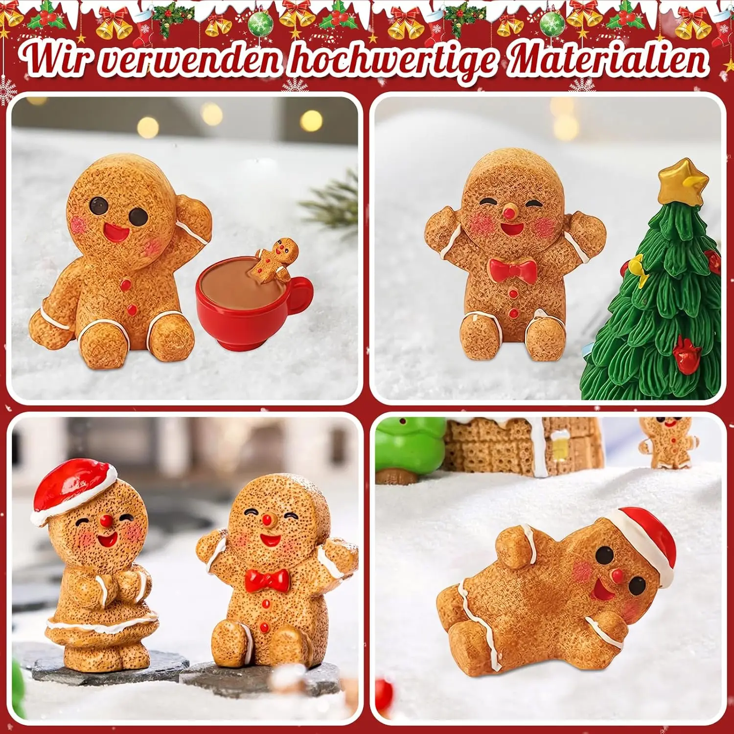 진저브레드맨 피규어 세트 크리스마스 인형 집 장식 미니어처 크리스마스 트리 화환 비스킷 요정 정원 장식품