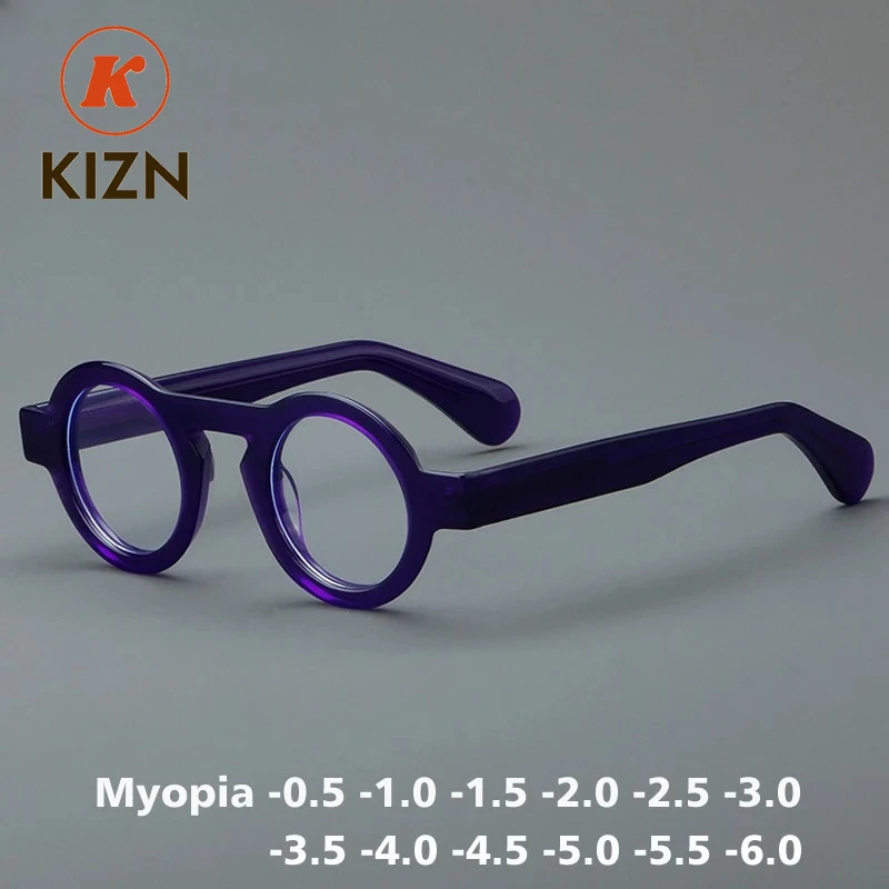 

KIZN круглые винтажные ацетатные очки для близорукости, оправа, 8 цветов, мужские оптические очки по рецепту в стиле ретро, женские очки от 0,50 до