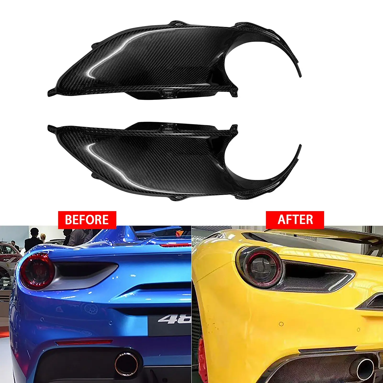 

Car Accessories Dry Carbon Fiber Rear Boot Tail Light Cover Frame Autos Air Vent Trim Caps For Ferrari 488 GTB Spider 2015-2019