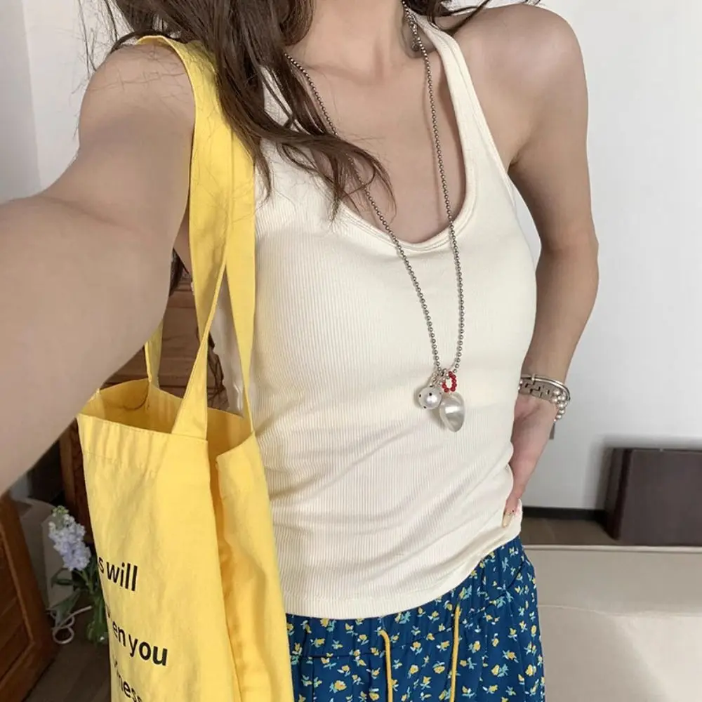 الحلو حار Chinlon النساء الحمالات سترة بلا أكمام الحمالات عادية قصيرة بروتيل عالية تمتد U الرقبة سليم المحاصيل الأعلى الصيف #1