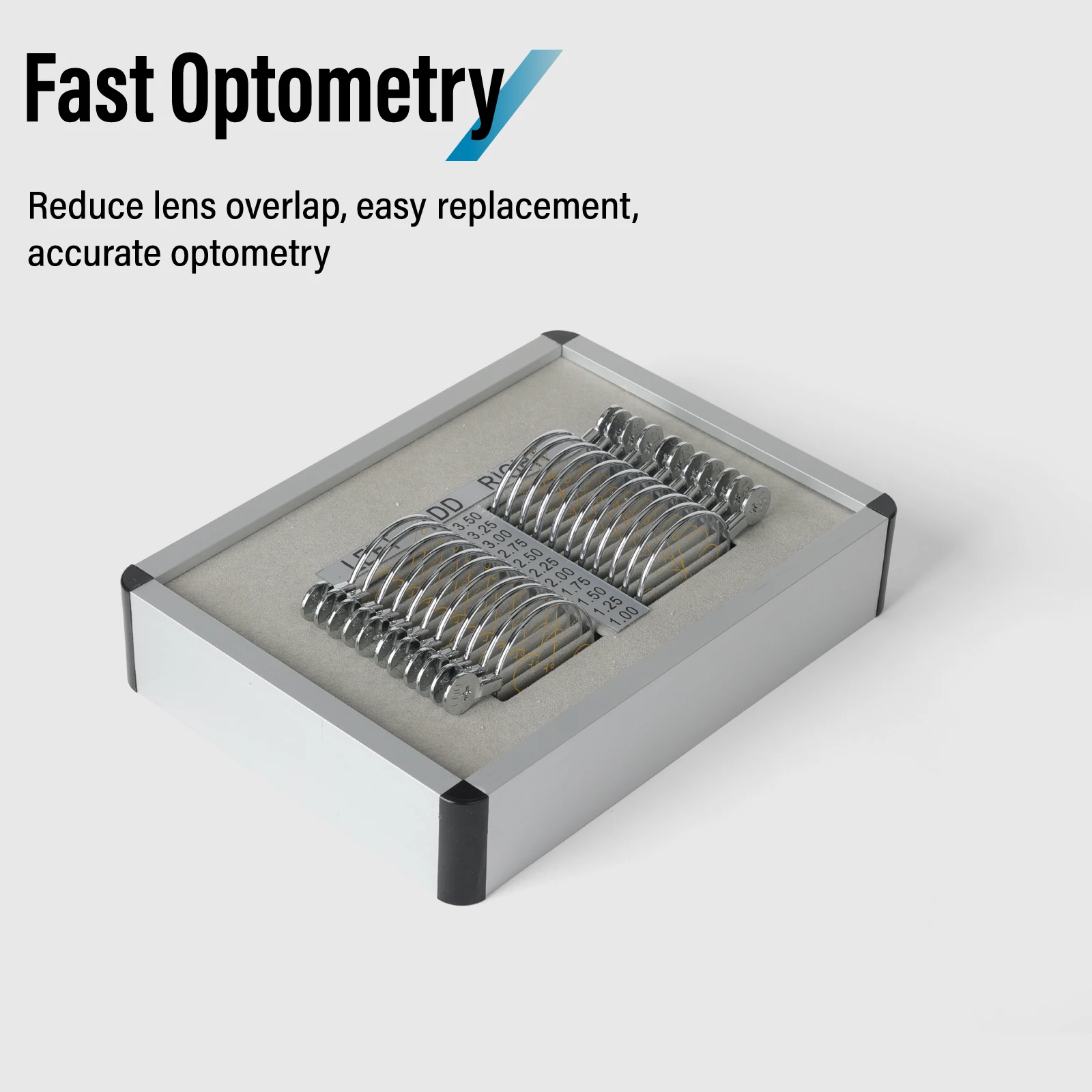 Progressive Optometrie-Testlinsen-Set – 22-teiliges Aluminiumgehäuse mit ADD +1,0 bis +3,5D-Metallöffnungsringe für den genauen Sehtest – Detail 4