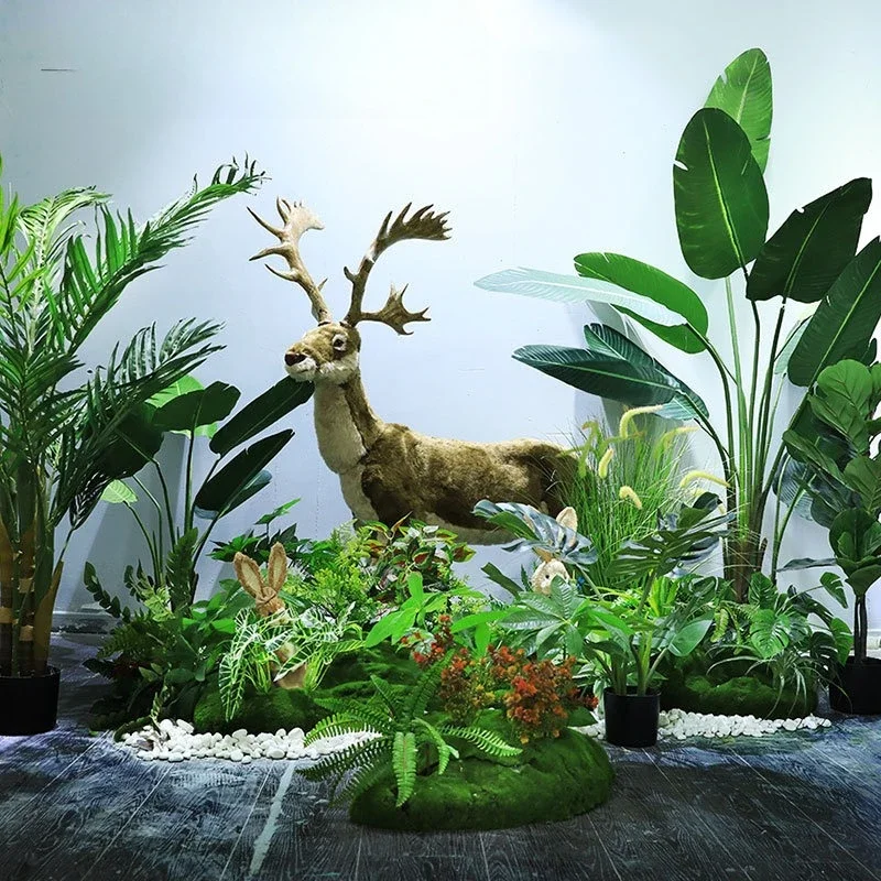 زخرفة نباتية خضراء مقلدة كبيرة من الأرض إلى السقف للمسافر الداخلي الموز مقلد شجرة المناظر الطبيعية مكتب متجر الملابس #1