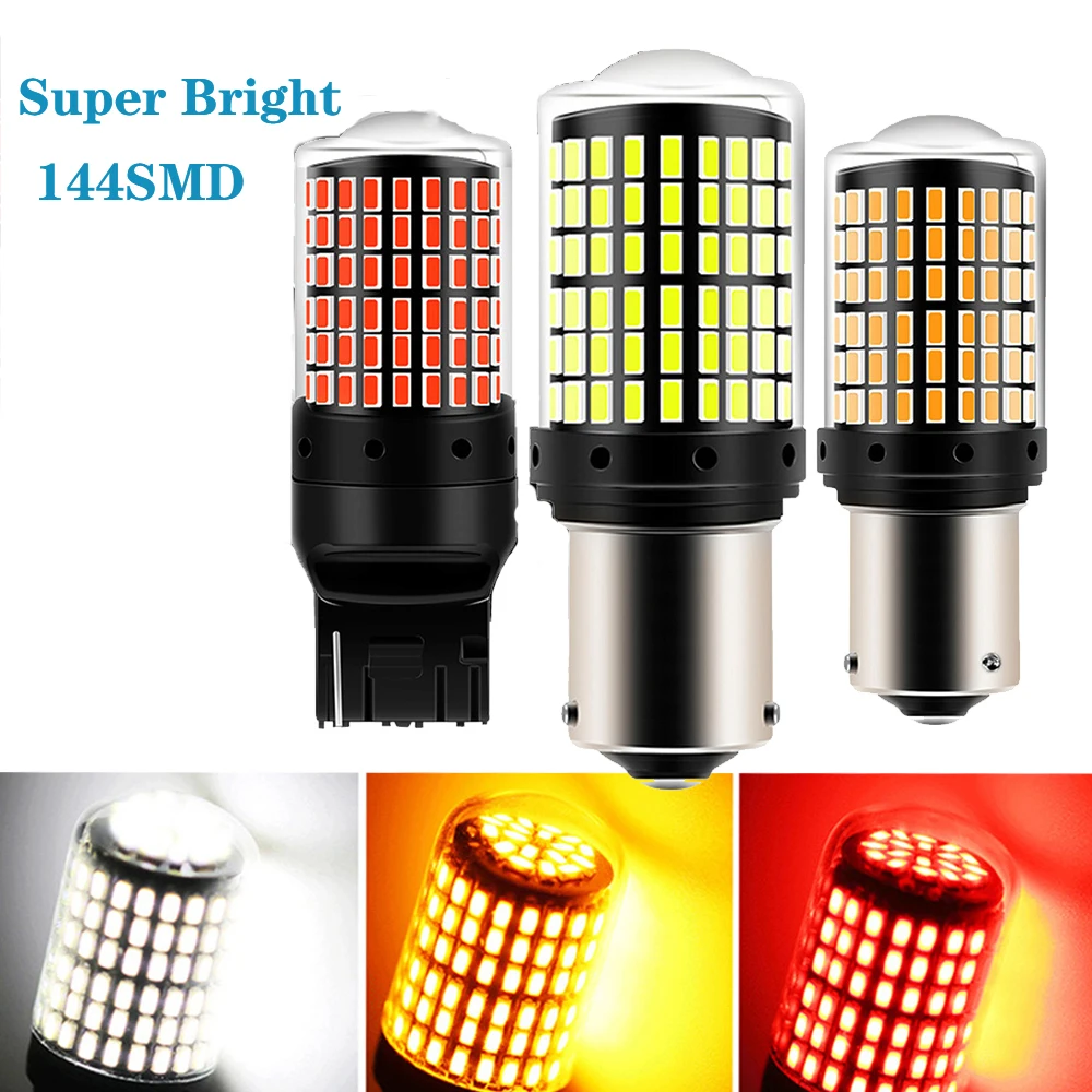 

2pcs 1156 BA15S P21W BAU15S PY21W 7440 W21W P21/5W 1157 BAY15D 7443 3157 LED Bulbs 144smd CanBus Lamp Reverse Turn Signal Light