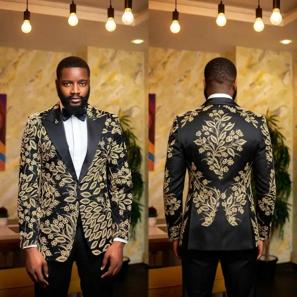 Floral Print Man Wedding Tuxedos 2 Pieces Classic Fit Groom Trousers Suits Male Fashion Birthday Party Guest Wear Customized