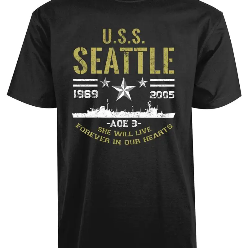 USS Сиэтл будет Live Forever In Our Heart Новая мужская футболка с поддержкой США