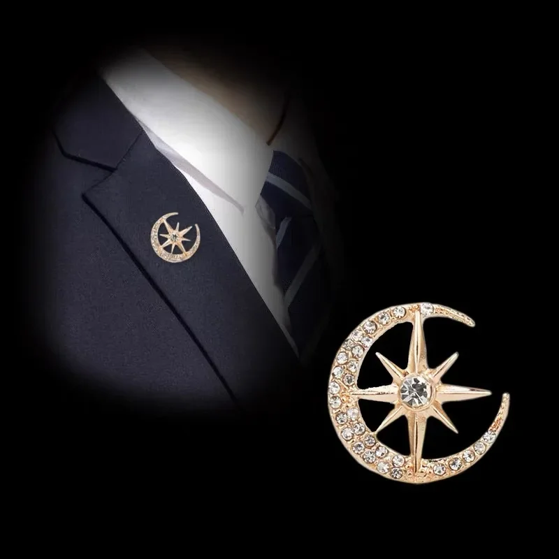 New Exquisite Micro-Paved Zircon Star And Moon Brooch For Men And Women Suit Neckline Versatile Jewelry Accessories