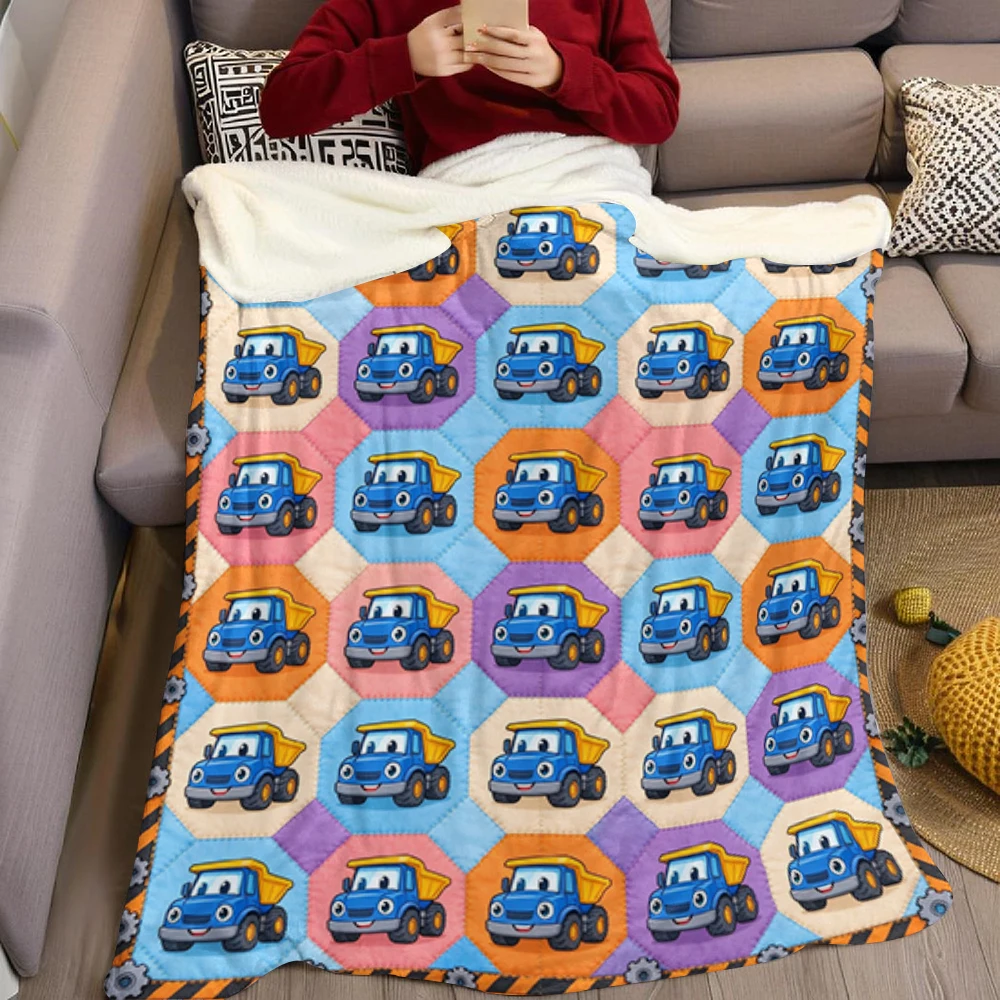 Blue Dump Hex Bolt Grid Flannel Blanket Perfect for Sofa Office Bed Travel Sleep Read Relax Camping Four Season Use