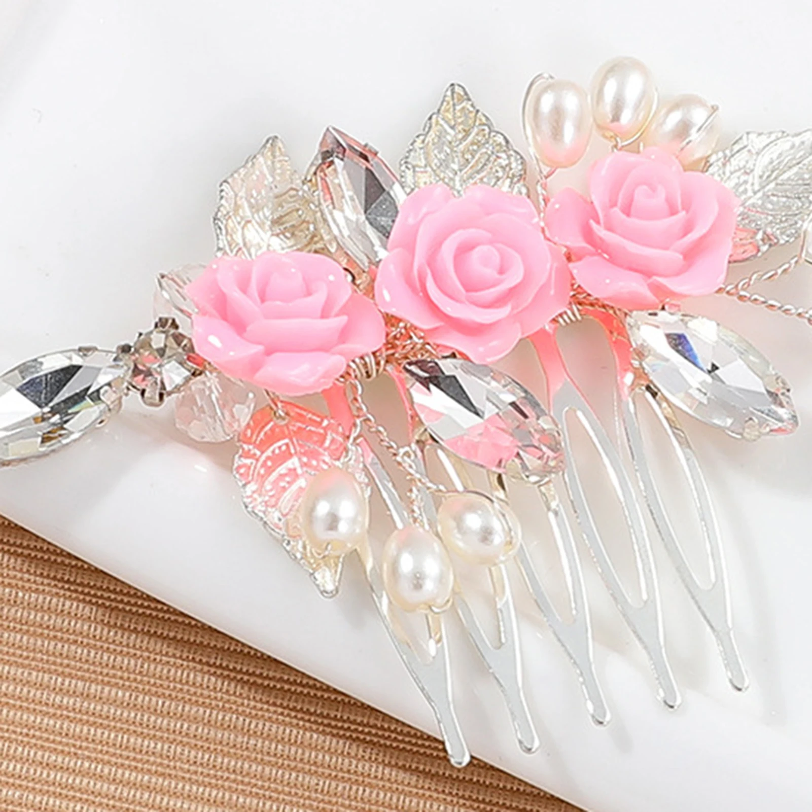 Kristall-Braut-Haarkamm Silbernes Blattdesign Elegantes Funkelndes Detail Hochzeitsfotografie Party-Accessoire für Frauen