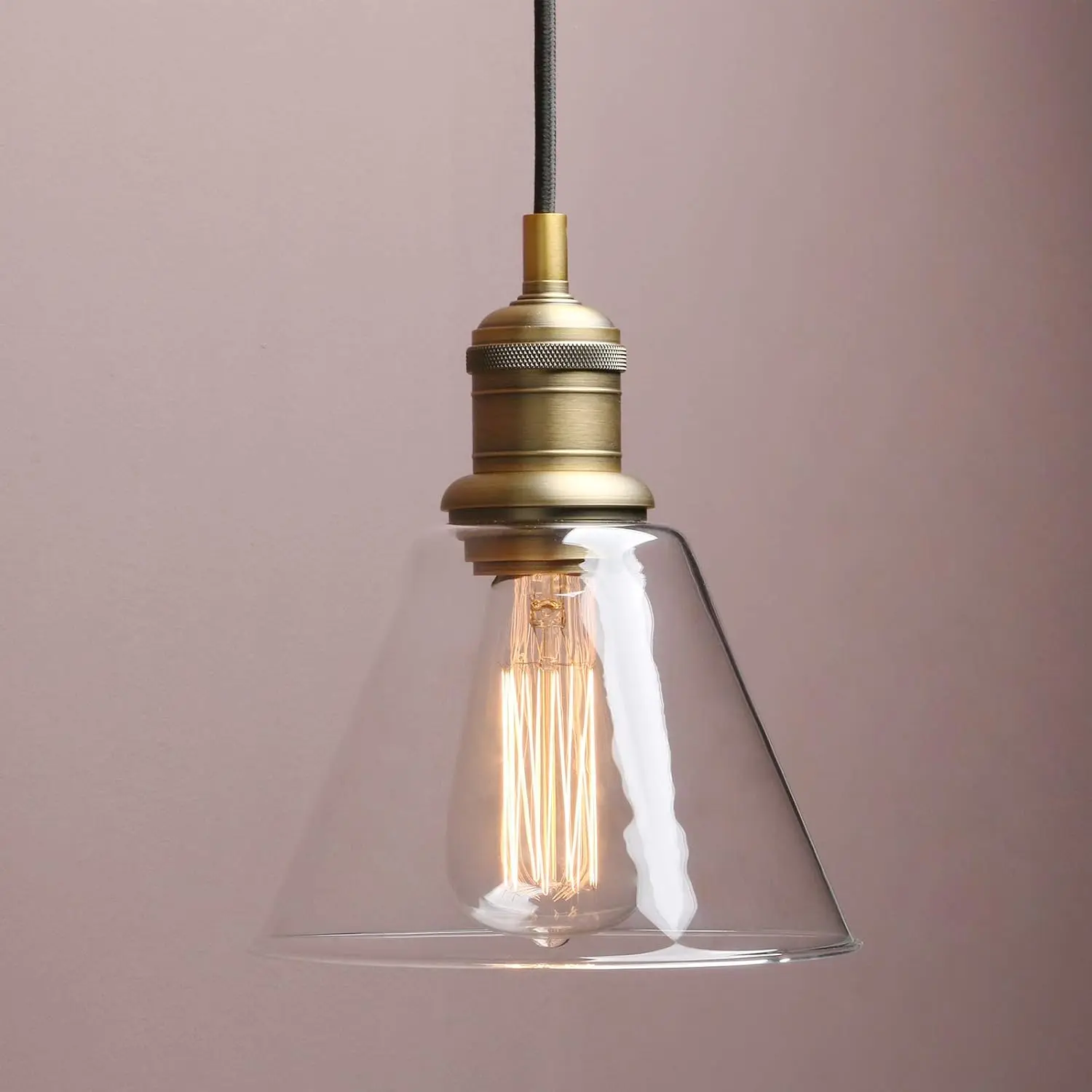 

Vintage Edison Pendant Light, Mini Funnel Flared Clear Glass Shade for Kitchen Island, Adjustable Cord