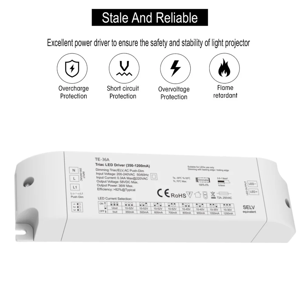 CENFAYA 36W Triac Constant Current LED Driver With Push Dimming Function Dimmable LED Power PWM Digital Dimming 1CH AC 220V 230V