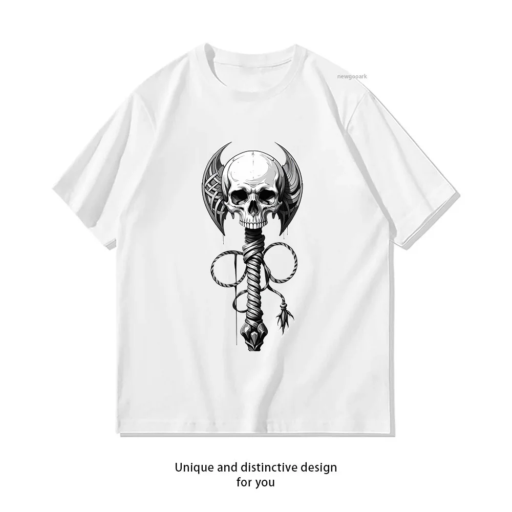 Skull Staff Celtic Magic Dark Fantasy  Casual Cotton Short Sleeve Tee for Men Women