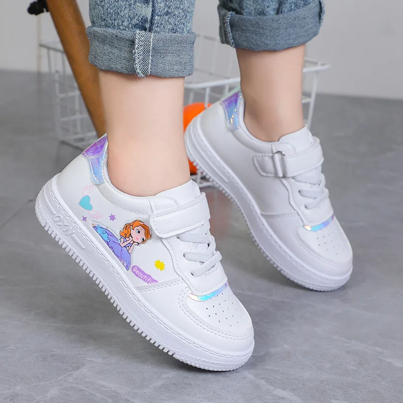 

Fashion Kids Sneakers Spring Cartoon Superlight Shoe PU Leather Princess Girl White Autumu Casual Child Flat Running Shoes