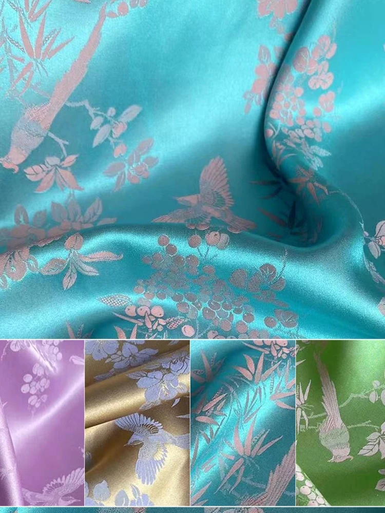 Jacquard Real Silk Interwoven Fabric Heavy Crepe Cheongsam Hanfu Chinese Style Clothing Cloth