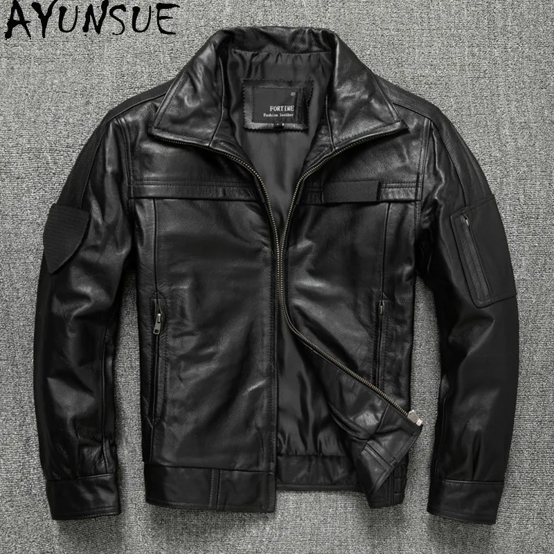 AYUNSUE 100% Genuine Leather Jacket Men Top Layer Cowhide Real Leather Padded Coat Casual Man Clothes Leather Jackets 2026 Trend