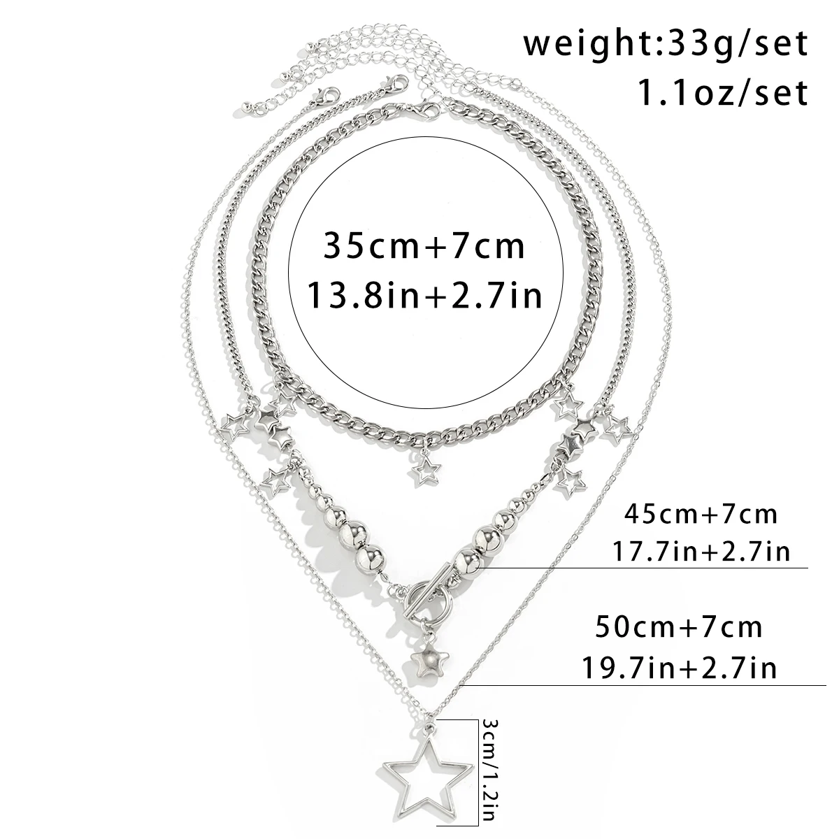 3 Pcs Separable Layered Beads Chain with Stars Pendant Necklace for Women Trendy Charms Jewelry on Neck 2024 Fashion Accessories