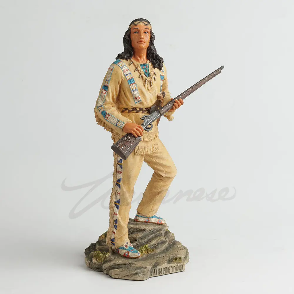 Native American Indian Warrior Figurine Resin Statue with Rifle Western Tribal Decorative Ornament Home Office Living Room Decor