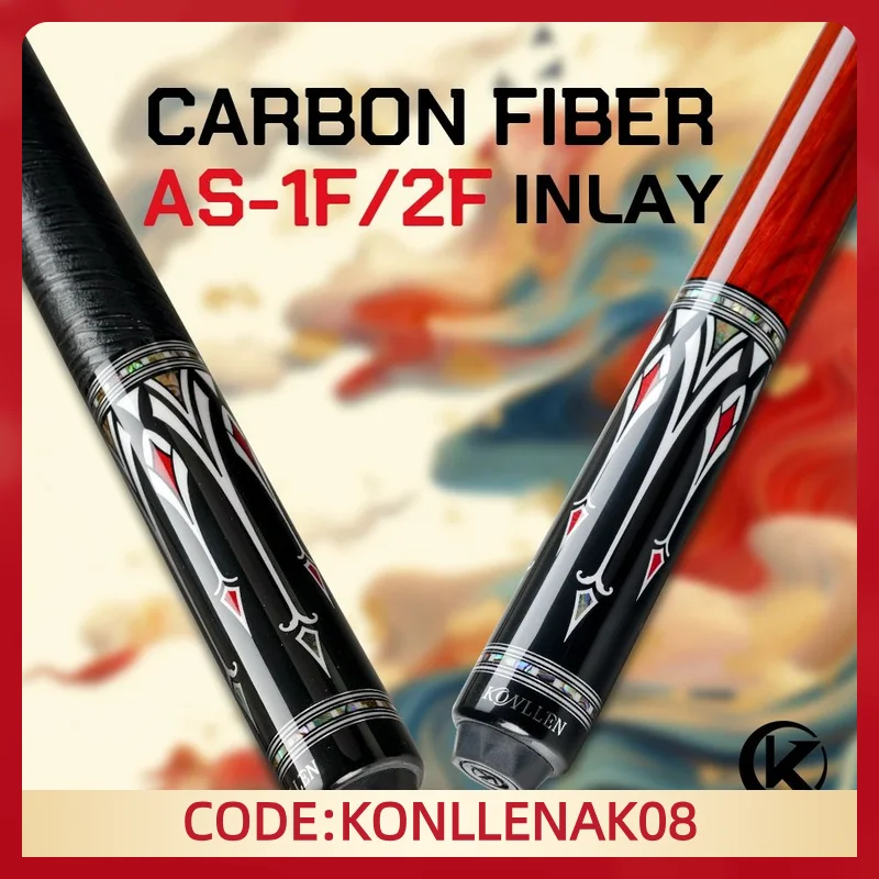

KONLLEN Billiard Cue AS Pool Cue 1/2 Stick Black Technology Carbon Fiber Shaft 3/8*8 Pin Abalone Handmade Inlay Professional