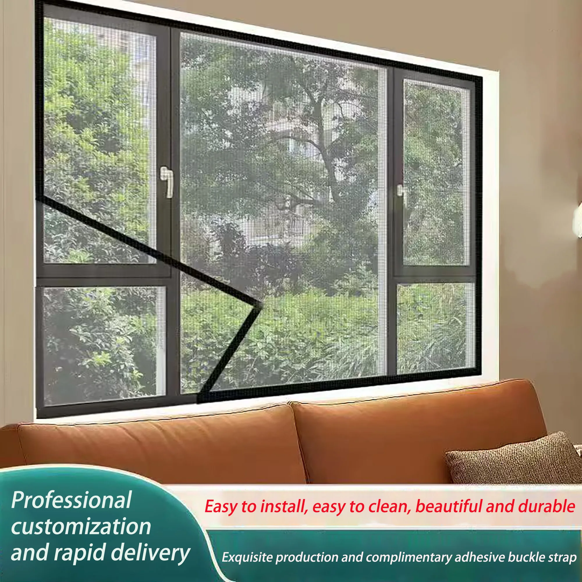 

Black screen window self-adhesive window mosquito net without perforations, mosquito and insect proof screen window