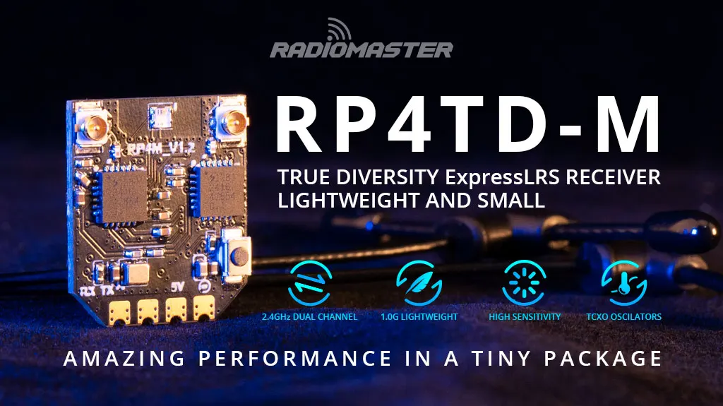 Radiomaster RP4TD-M ExpressLRS 2.4GHz Mini True Diversity Receiver Dual-Antenna