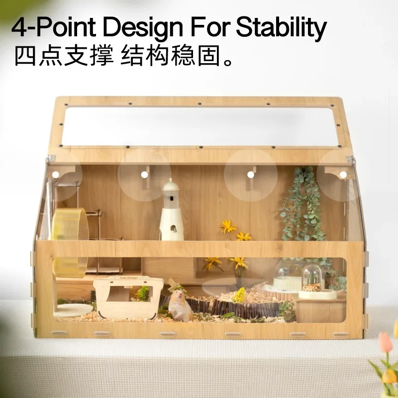 Villa de gaiola de hamster Gaiola de acrílico transparente Casa de hamster tem paisagismo