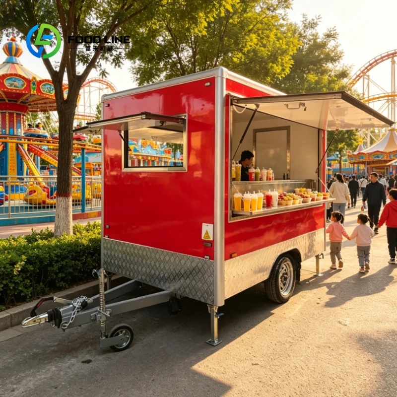 Customized Fully Equipped Square Mobile Food Truck Towable Coffee Snack Ice Cream Cart As Outdoor Mobile Restaurant Food Trailer