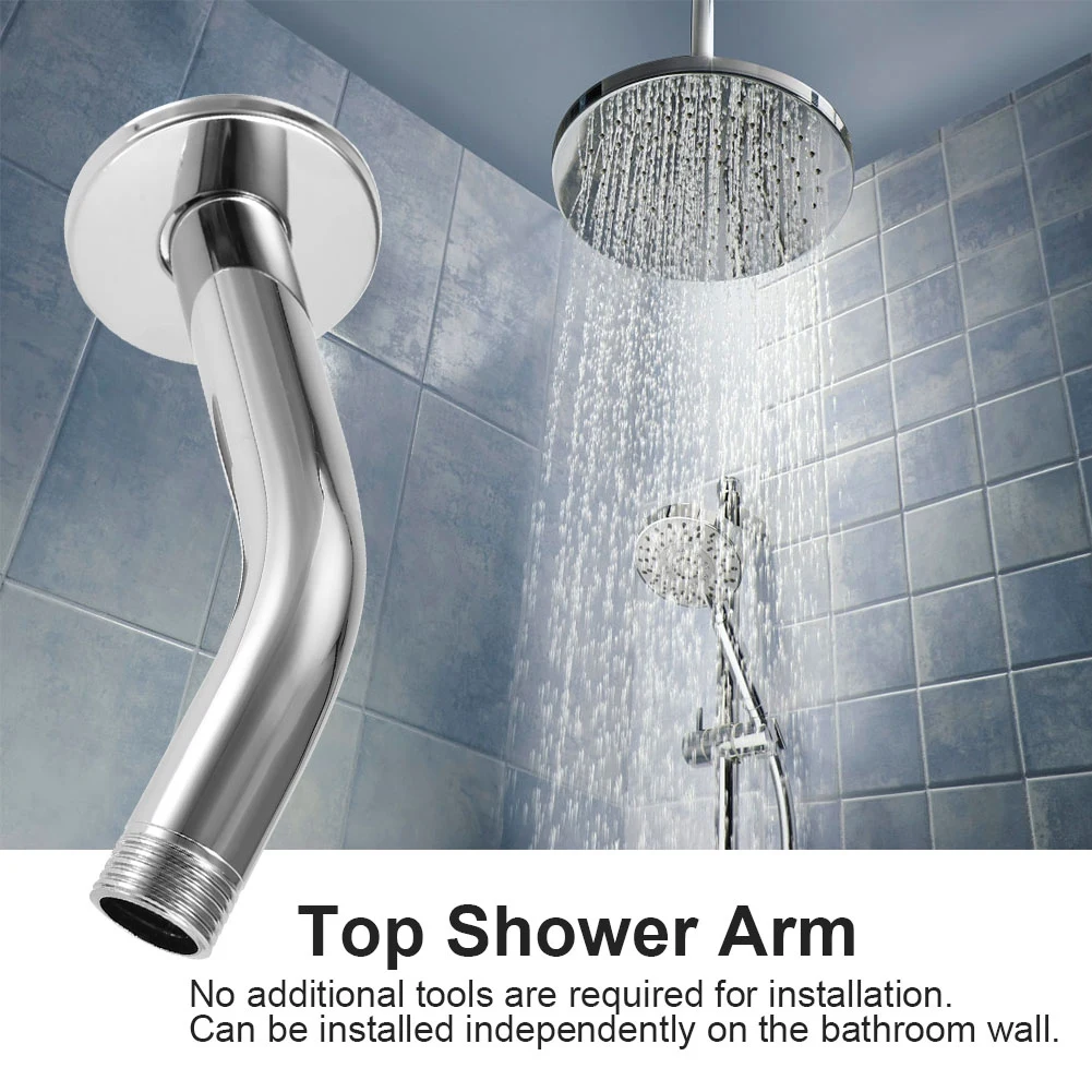 6'' Stainless Steel Round Top Shower Arm Pipe Wall Mount Bathroom Ceiling Shower Head Household Accessories