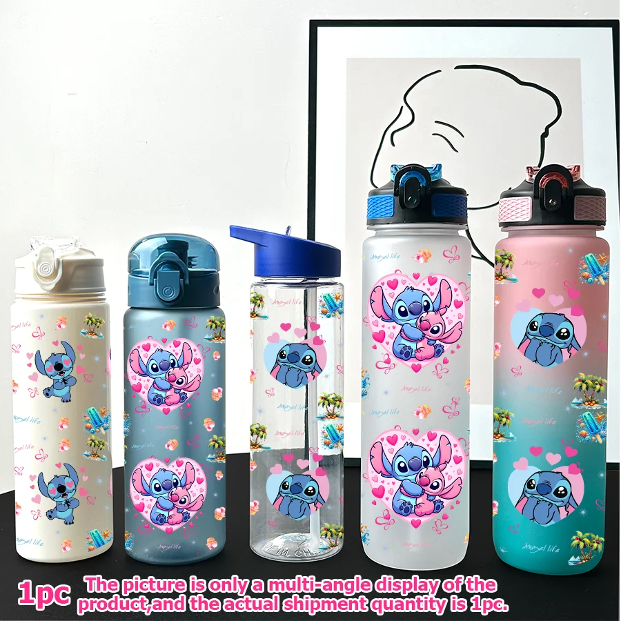 

1 шт., различные пластиковые бутылки для воды Disney Stitch Love с принтом 23-32 унций, портативные спортивные чашки для воды, подарки на день рождения