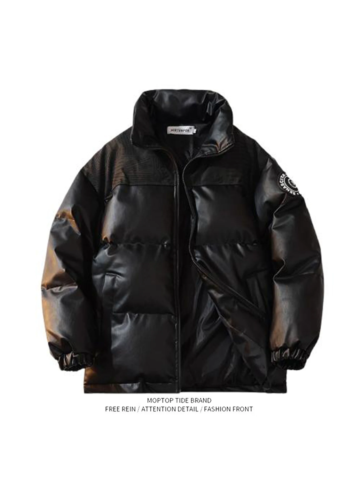 

Зимнее хлопковое пальто из искусственной кожи Thiened, мужское свободное пальто с воротником-стойкой, корейская версия, модная верхняя одежда