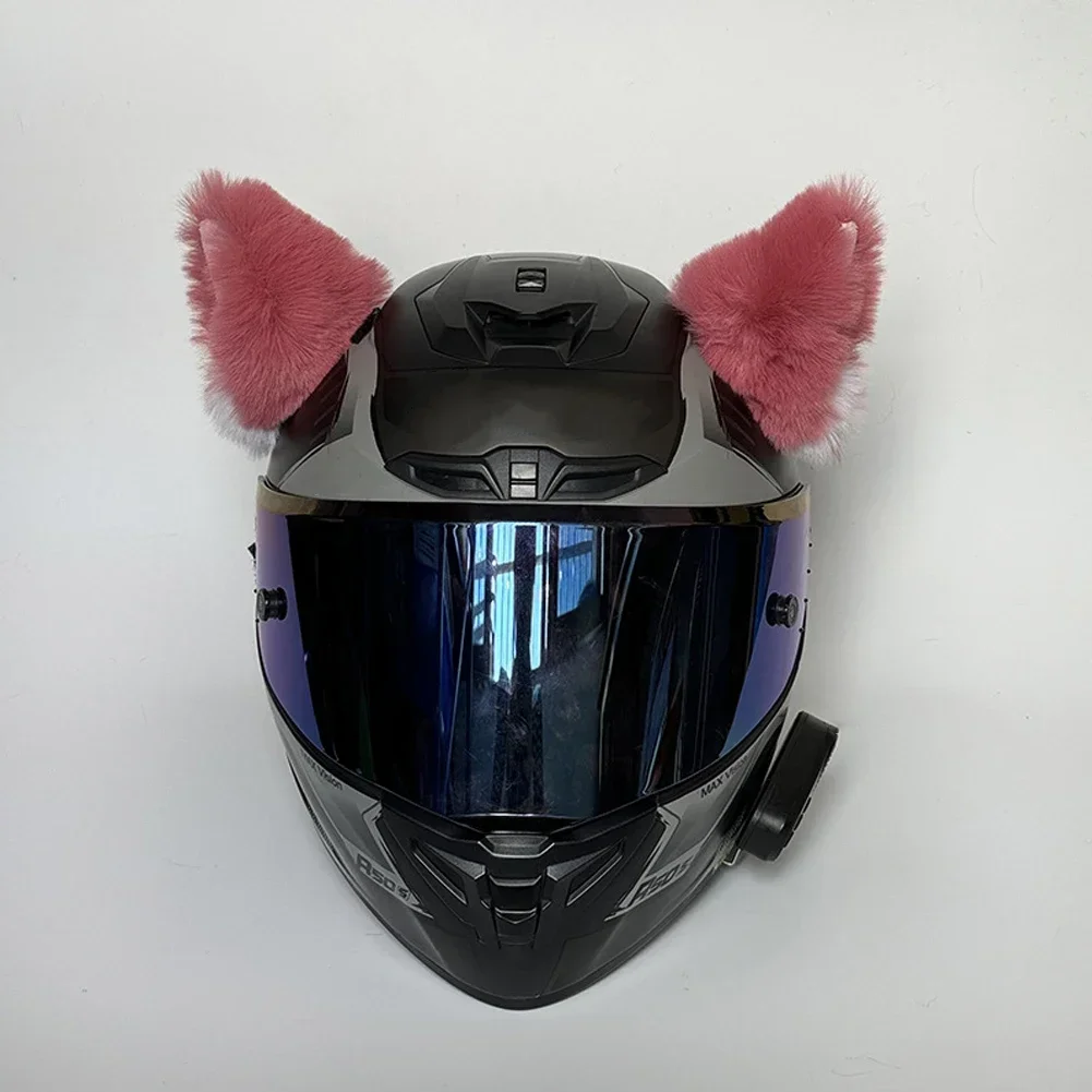 2 pçs capacete da motocicleta de pelúcia orelhas de gato adesivos decoração capacete motocross cosplay pelúcia rosto cheio fora da estrada capacete decoração