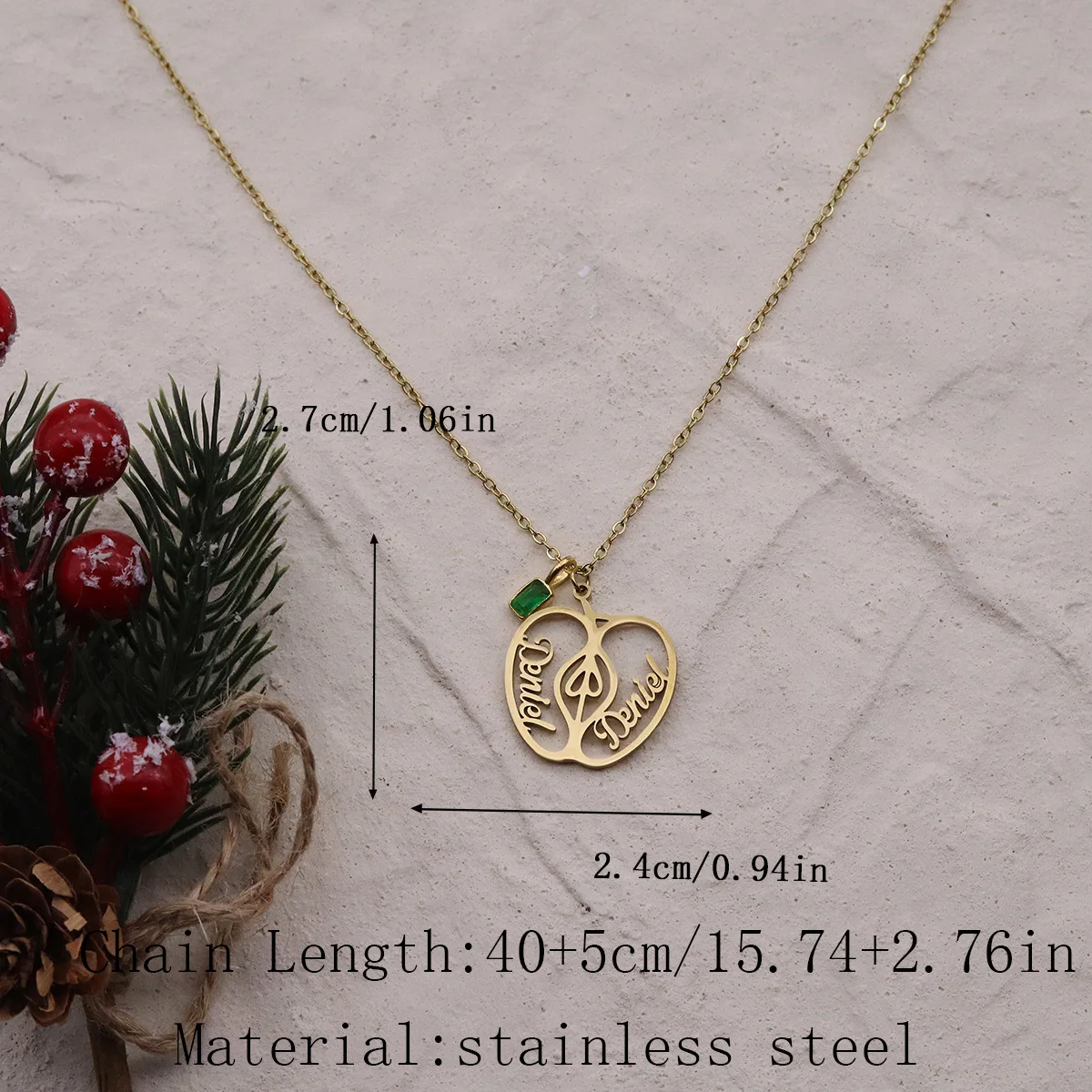 Personalized Double Name Apple Slice Pendant Necklace Stainless Steel Custom Letter Fruit Necklaces Fashion Jewelry Accessory