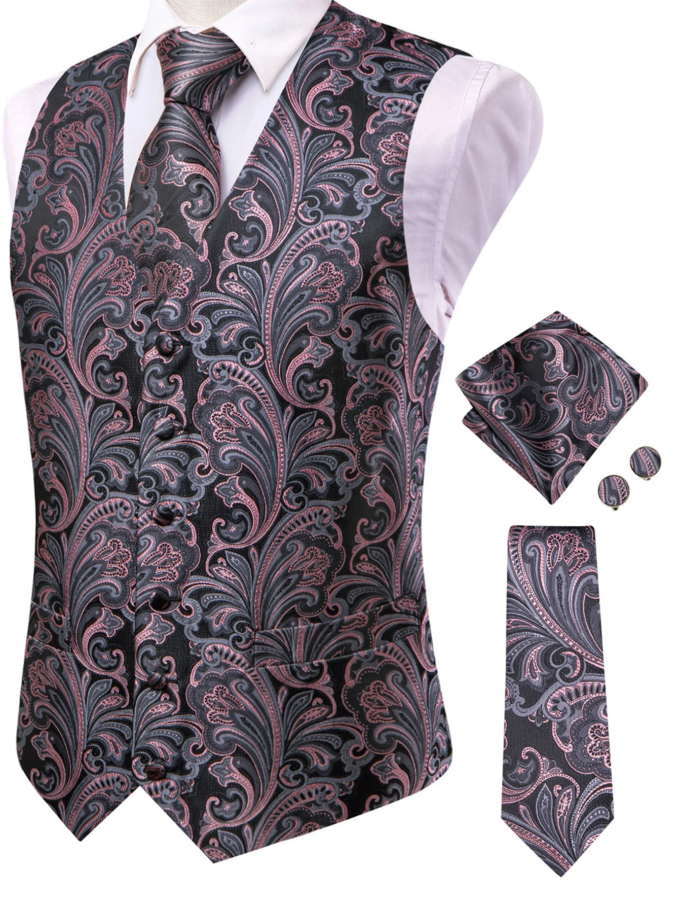 Stylish Color Paisley Waistcoat Set for Men – Single Breasted Vest with Matching Tie Perfect Weddings and Galas