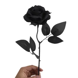 New Pure Black Single Rose Halloween Ghost Festival Horror Gothic Style Bouquet Dark Series Decoration Home Garden Room Decor