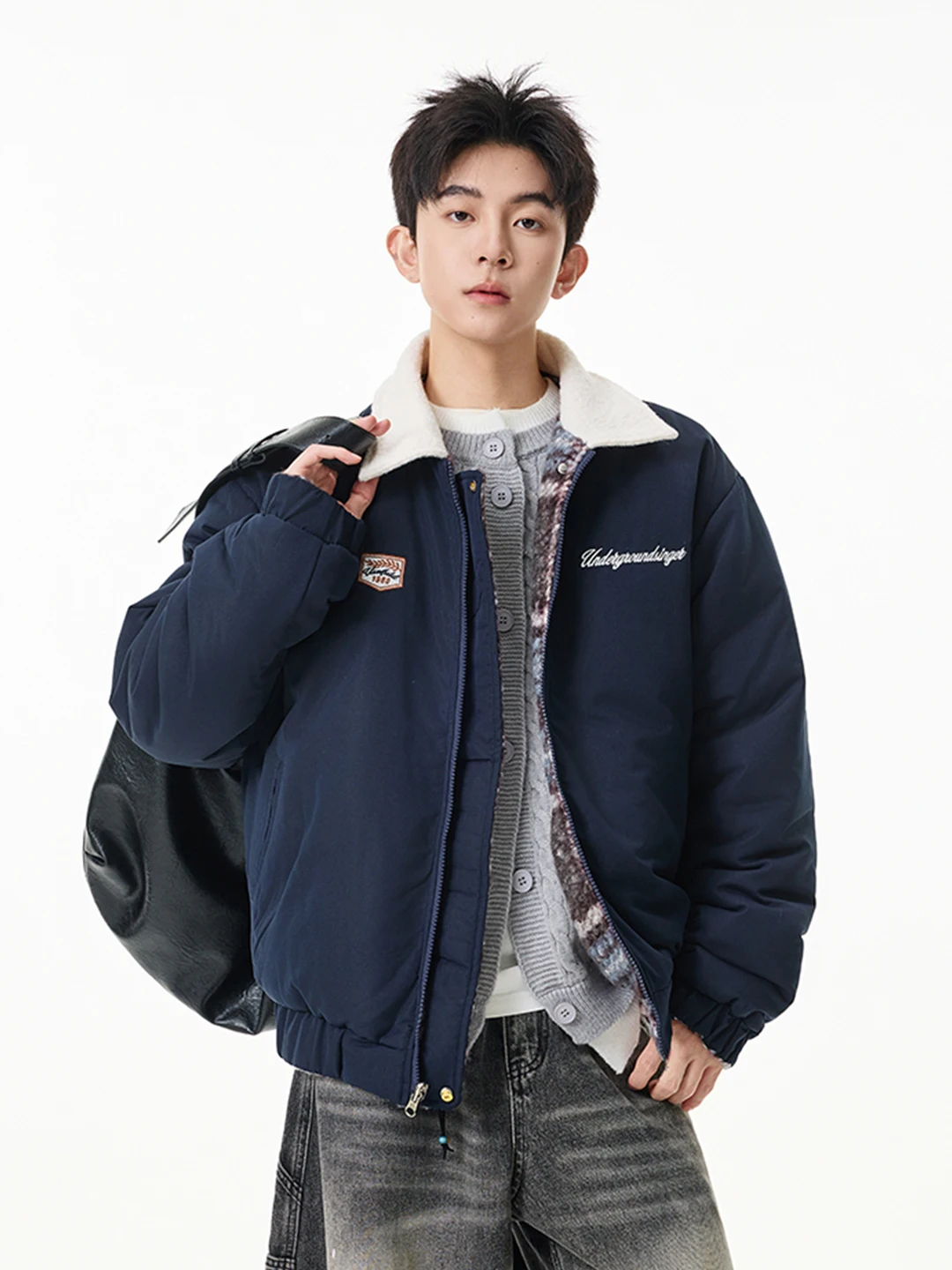 

Men's Thiened ort Cotton Jaet Warm Bread Sle Winter Outerwear Casual Loose Fit Polyester Fiber Zipper Closure Coat