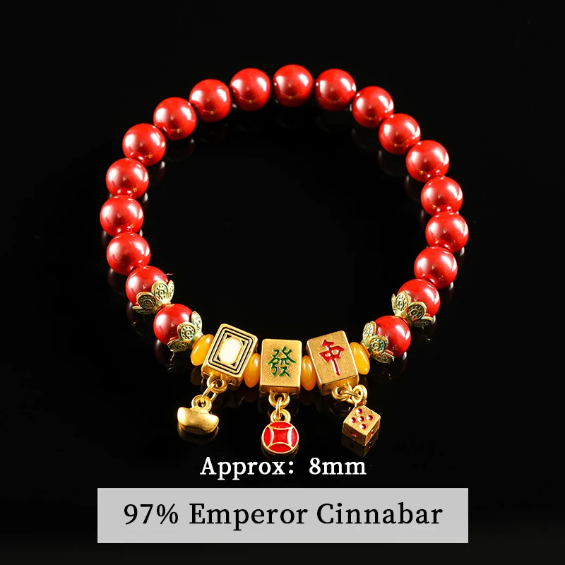 8mm Chinese New Year Good Luck For Men And Women Natural Red Agate Mahjong Bracelet Retro Lucky Fortune Protection Bracelet Gift