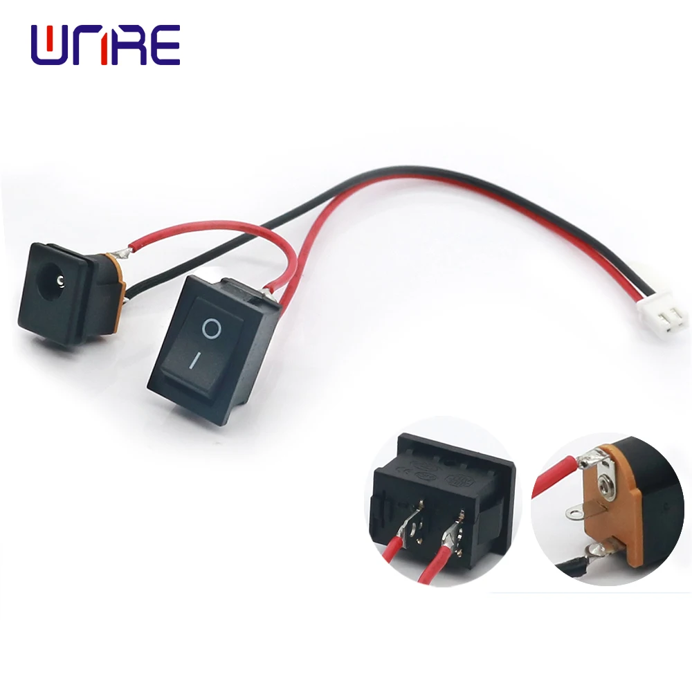 DC Power Socket Female Jack DC-015 5.5*2.1 5.5x2.5mm and Boat Rocker Switch KCD1-101 2 Pin ON/OFF With Cable