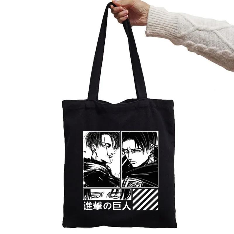 Attack on Titan Canvas Tote Bag Japanese Anime Dark Gothic Women Large-capacity Casual Shopper Bag Harajuku Girl Shoulder Bags