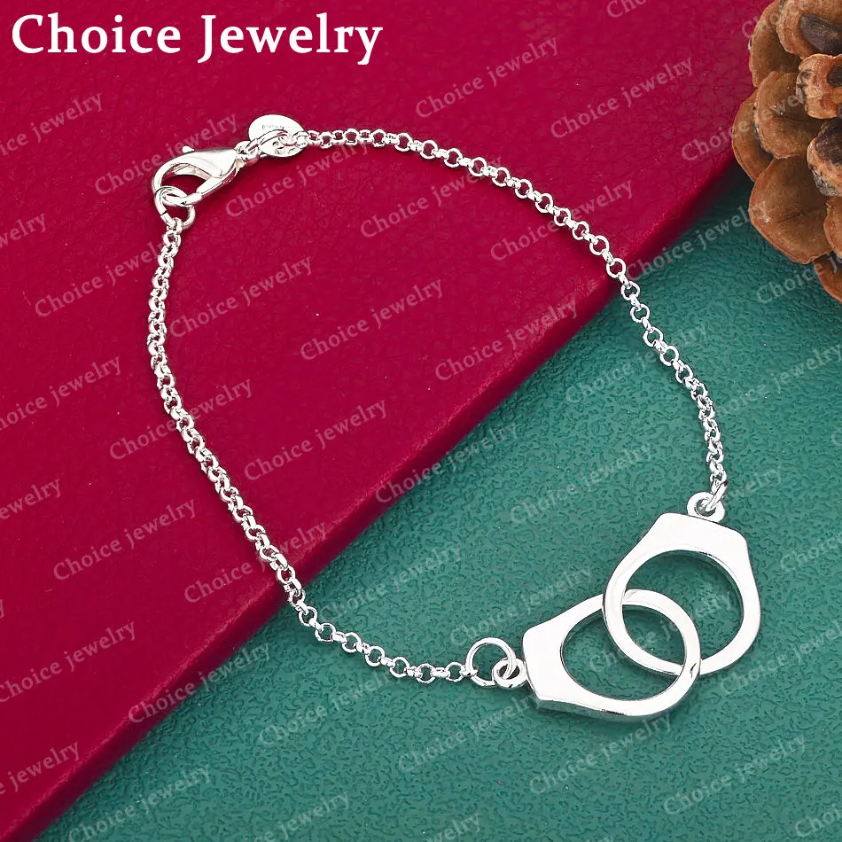 

925 Sterling Silver Cuff Circle Chain Bracelet For Women and Men Fashion Jewelry Charm Grace Party Accessories