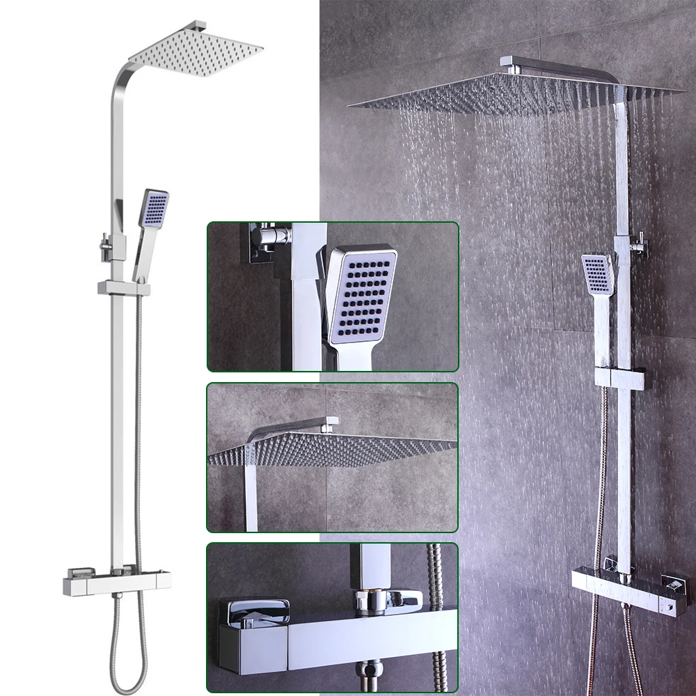 Constant Temperature Square Flower 30CM/40CM Sprinkle Stainless Steel Bathroom Kit