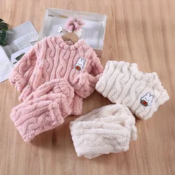 Bambini peluche addensato set flanella morbido vestiti per ragazze autunno inverno Pullover caldo pigiameria cartone animato coniglio bambini pigiami undiph