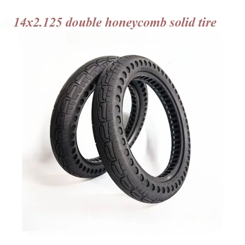 Solid tire 14x2.125 lithium-ion battery substitute driving car non inflatable tire 57-254 hollow double honeycomb solid wheel