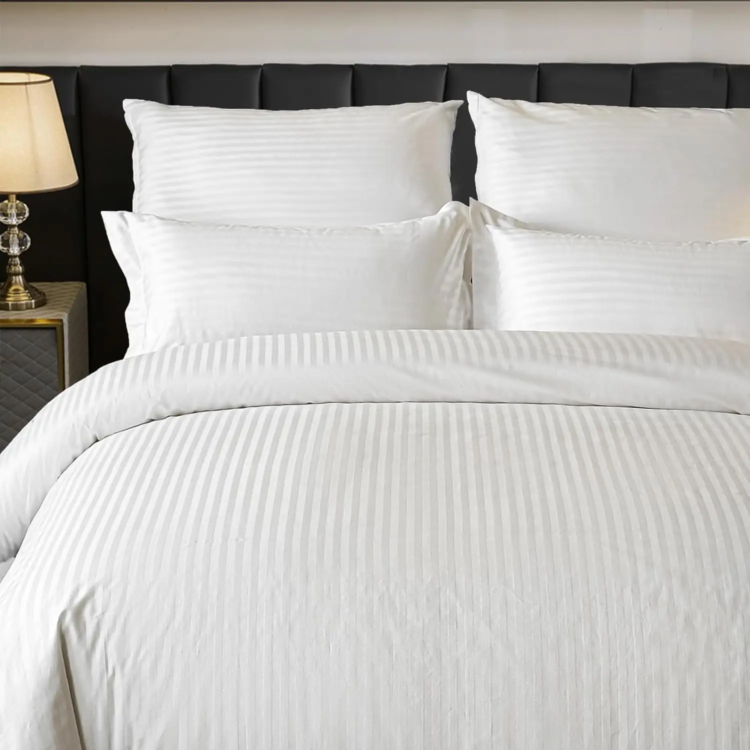 

White Pin Striped Queen Duvet Cover Set 100% Cotton 3 Pieces 90x90
