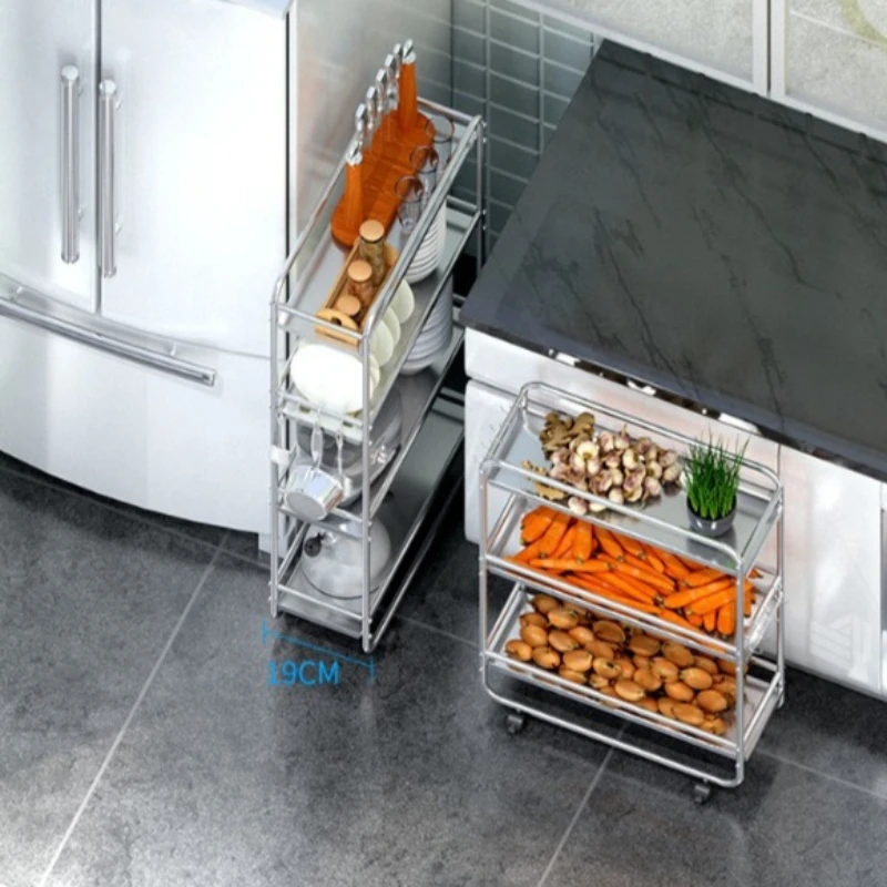 Stainless Steel Slim Gap Trolleys Floor‑Standing Multi‑Tier Storage Rack 20cm or 25cm Width for Fridge Gap Kitchen and Bathroom