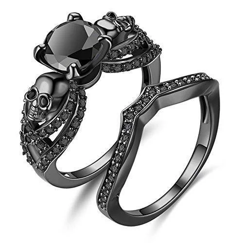 Gothic Skull Rings Red Purple Crystal Ring Cocktail Party Halloween Biker for Women Christmas Gifts